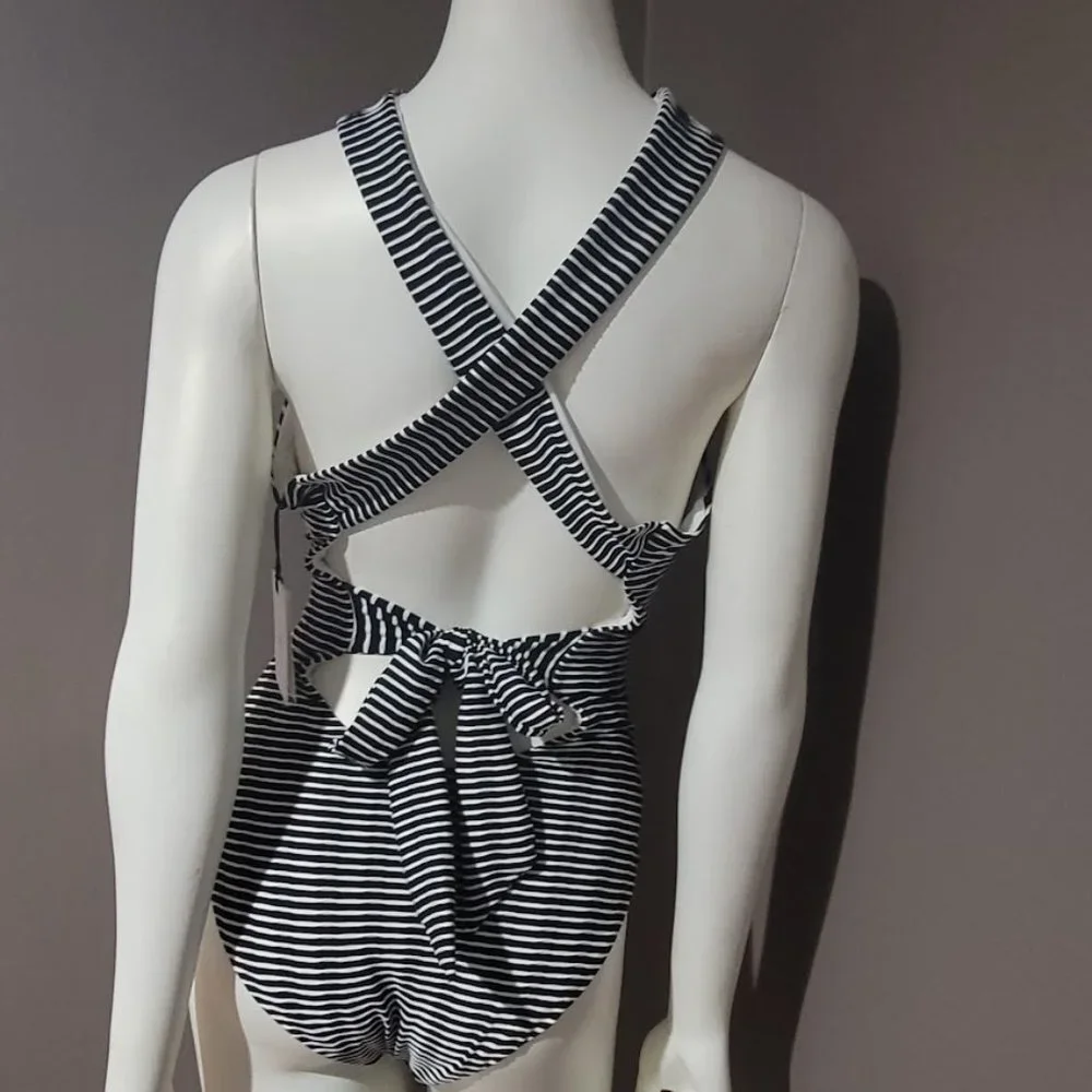 ONIA Striped Cindy Cross-Strap One Piece Cut out Swimsuit - Picture 3 of 9